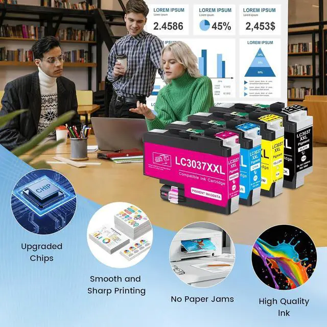 Alt view image 2 of 6 - Compatible LC3037XXL Ink Cartridges Replacement for Brother LC-3037 LC3039 Ink Cartridges Compatible for Brother Printer MFC-J5845DW MFC-J5945DW MFC-J6545DW MFC-J6945DW, 4-Pack (1BK/1C/1M/1Y)