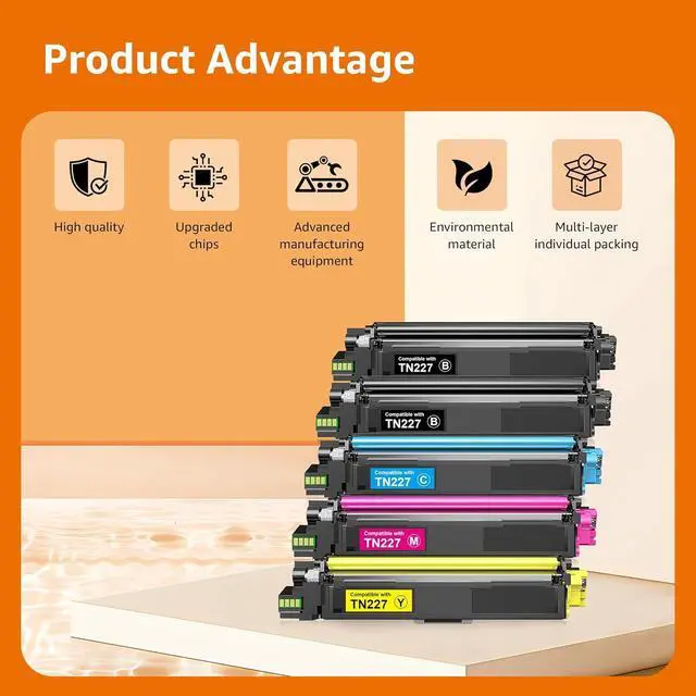 Alt view image 2 of 7 - Compatible TN227 Toner Cartridge Replacement for TN-227BK/C/M/Y High Yield Brother TN227 TN227BK TN223 to use with HL-L3270CDW HL-L3230CDW HL-L3210CW HL-L3290CDW MFC-L3710CDW (5 Pack)