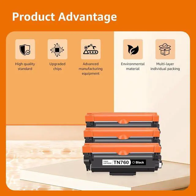 Alt view image 2 of 7 - Compatible Toner Cartridge Replacement for Brother TN760 TN-760 TN730 with HL-L2350DW HL-L2370DW MFC-L2750DW DCP-L2550DW Printer (Black 3 Pack)