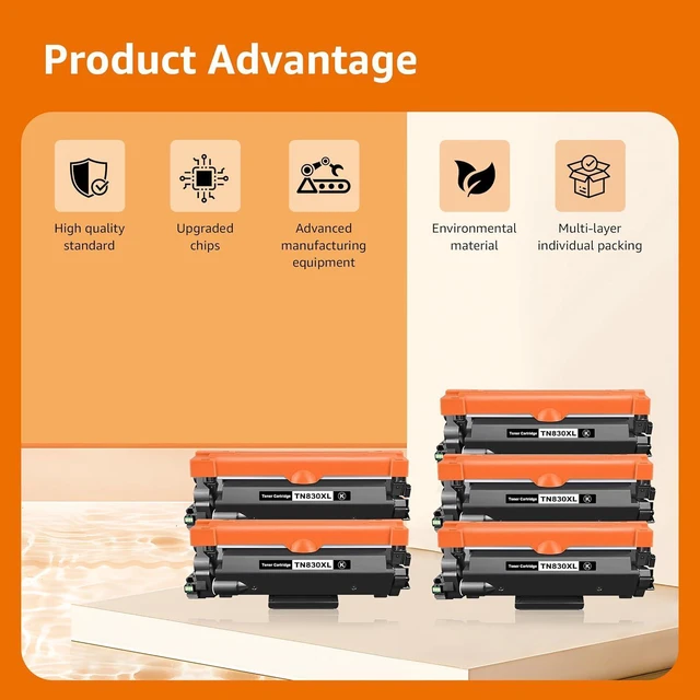 Alt view image 2 of 7 - Compatible TN830 Toner Cartridge Replacement for Brother TN830XL TN830 TN 830 Toner Cartridges with Brother DCP-L2640DW HL-L2460DW HL-L2480DW HL-L2400D HL-L2405W MFC-L2820DW Printer (5 Black)