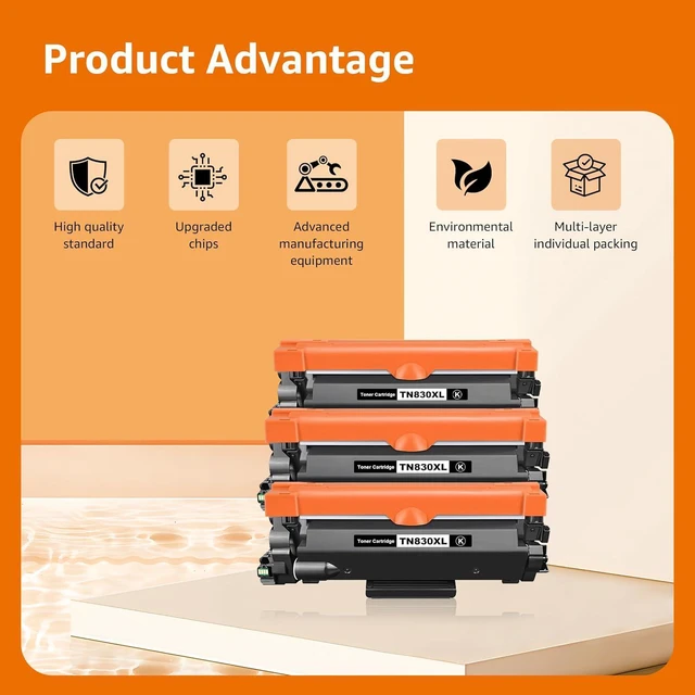 Alt view image 2 of 7 - Compatible TN830 Toner Cartridge Replacement for Brother TN830XL TN830 TN 830 Toner Cartridges with Brother DCP-L2640DW HL-L2460DW HL-L2480DW HL-L2400D HL-L2405W MFC-L2820DW Printer (3 Black)