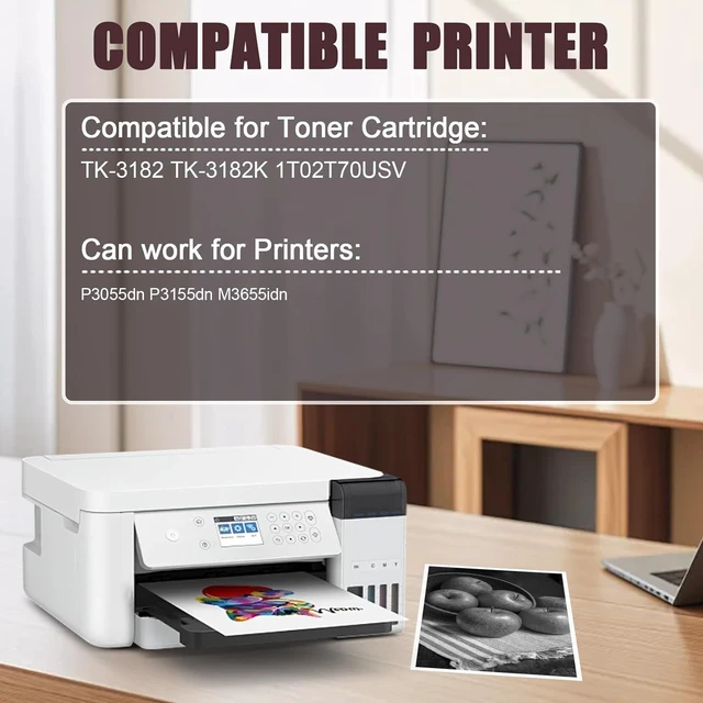 Alt view image 2 of 7 - TK3182 Toner Cartridge Compatible for Kyocera TK-3182 TK-3182K 1T02T70USV Toner Cartridges Work for Kyocera Ecosys P3055dn P3155dn M3655idn Printers