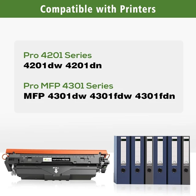 Alt view image 2 of 7 - with CHIP 210A W2100A W2101A W2102A W2103A Compatible Toner Cartridges 4 Colors Set Standard Capacity for Pro 4201 4201dw 4201dn MFP 4301 4301dw 4301fdw 4301fdn Printer ( BK/C/M/Y )