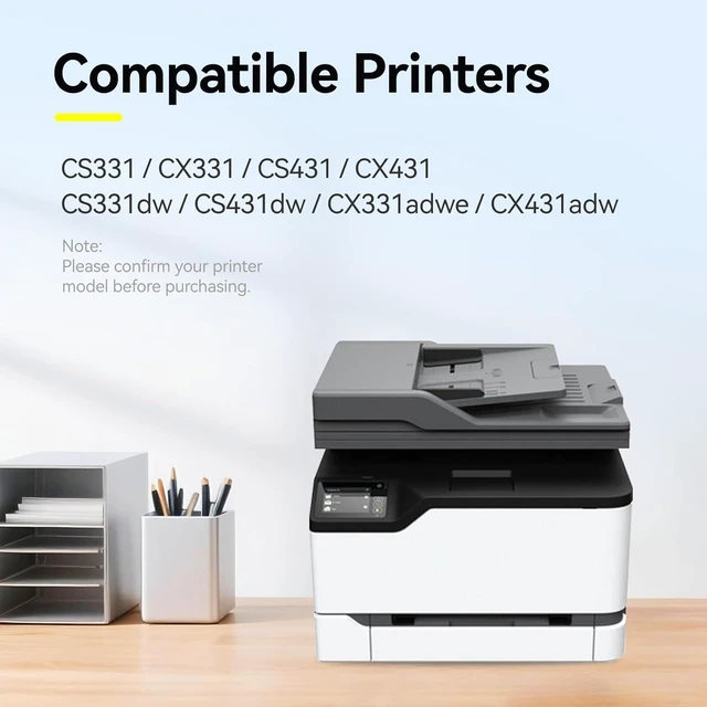 Alt view image 2 of 7 - CS331 CX331 Toner Cartridges 4 Pack (with Chip) Replacement for Lexmark 20N10K0 20N10C0 20N10M0 20N10Y0 Toner Compatible with Lexmark CS331dw CS431dw CX331adwe CX431adw CS431 CX431 Series Printer Ink
