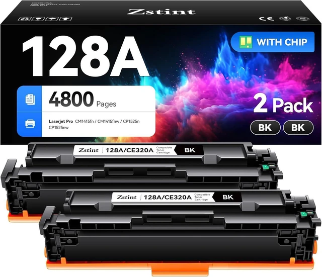 Main image of 128A Black Toner Cartridge 2-Pack High Yield Replacement for HP 128A CE320A Toner Compatible with HP Laserjet Pro Color MFP CM1415fn CM1415fnw CP1525n CP1525nw CM1415 CP1525 Laser Printer All-in-One