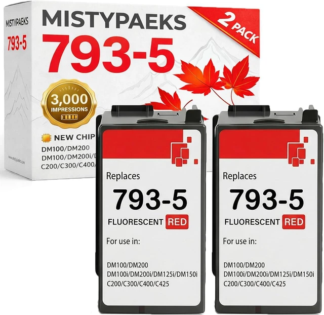 Main image of Replacement for Pitney Bowes 793-5 Red Ink Cartridgee SL-793-5 Ink Cartridge Work for DM100, DM200 and SendPro C and SendPro+, Red Ink-2PK