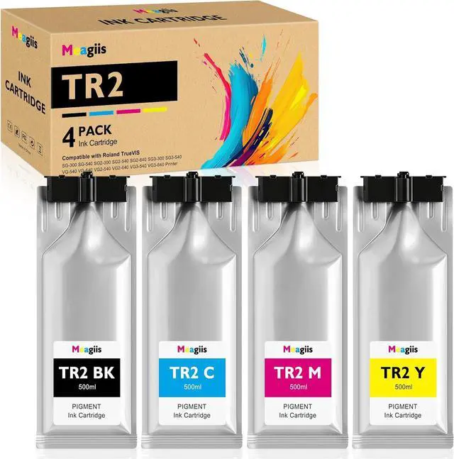 Main image of TR2 Ink Cartridges 500ml 4-Pack TrueVIS Ink TR2-BK TR2-CY TR2-MG TR2-YE Replacement for Roland TrueVIS TR2 Ink for SG-300 540 SG2-300 540 640 SG3-300 540 VG-540 640 VG2-540 640 VG3-540 640 Printer