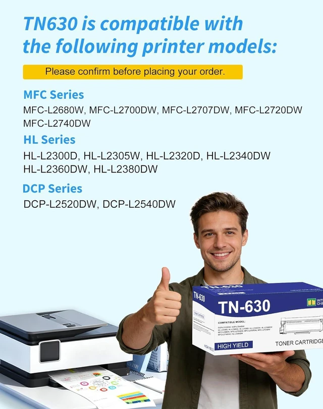 Alt view image 2 of 7 - TN630 TN660 Black Toner Cartridge Compatible TN 660 TN-660 TN-630 TN 630 Replacement for Brother TN 630 660 Toner Cartridge HL-L2300D HL-L2360DW MFC-L2740DW MFC-L2700DWR DCP-L2540DN Printer (2Pack)