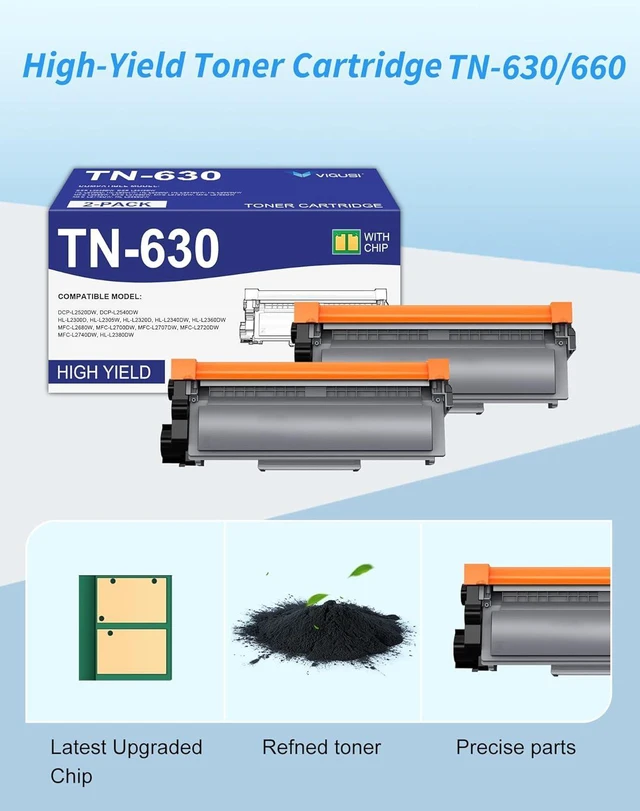 Alt view image 4 of 7 - TN630 TN660 Black Toner Cartridge Compatible TN 660 TN-660 TN-630 TN 630 Replacement for Brother TN 630 660 Toner Cartridge HL-L2300D HL-L2360DW MFC-L2740DW MFC-L2700DWR DCP-L2540DN Printer (2Pack)
