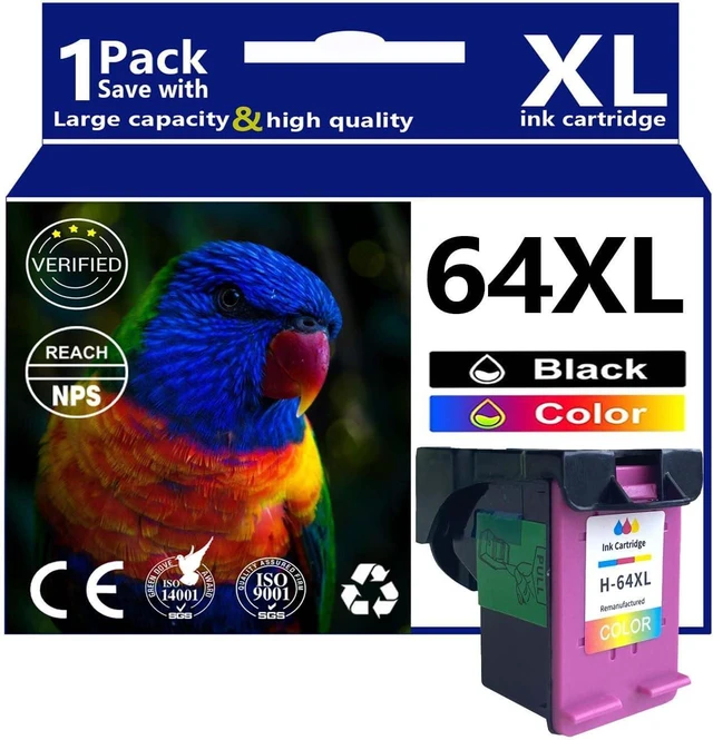 Main image of 64XL Ink Cartridges Replacement for HP 64 Ink Cartridges Compatible for HP Deskjet Envy 6252 6255 7158 7164 7855 7864 7800 7820 Printers,64XL 1Color