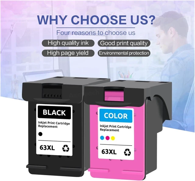 Alt view image 3 of 5 - Remanufactured Ink Cartridge,Compatible for HP 63 63XL,Compatible for HP OfficeJet 3830 3831 3832 3833 3834 4650 4652 4654 4655 5220 5230(2Set)