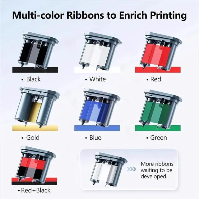 Alt view image 2 of 3 - Compatible for Niimbot M2 Printer | 6-Color Thermal Transfer Label Ribbon (Black/White/Red/Golden/Green/Blue) - Long-Term Storage(Black Red Ribbon)