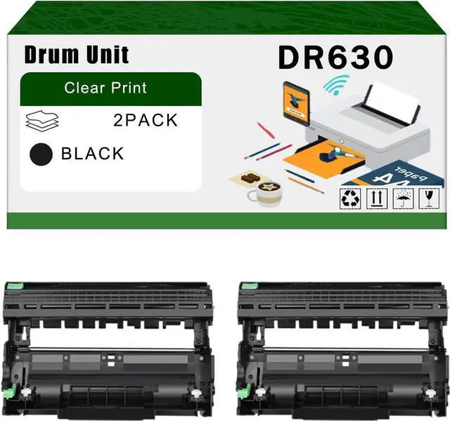 Main image of Compatible for Brother DR630 Drum Unit DR-630 MFC-L2680W MFC-L2685DW MFC-L2700DW Printers, High Yield 22000 Pages Bright Clear Colors (2-Pack Black)