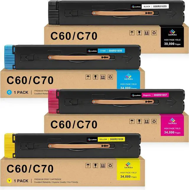 Main image of LeciRoba Compatible C60 C70 High Yield Toner Cartridge Replacement for Xerox 006R01655 006R01656 006R01657 006R01658 for Xerox Color C60 C70 Printer (4-Pack, Black Cyan Magenta Yellow)