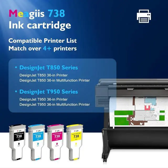 Alt view image 2 of 7 - 738 Ink Cartridges 300ML with Chip High Capacity Replacement for HP