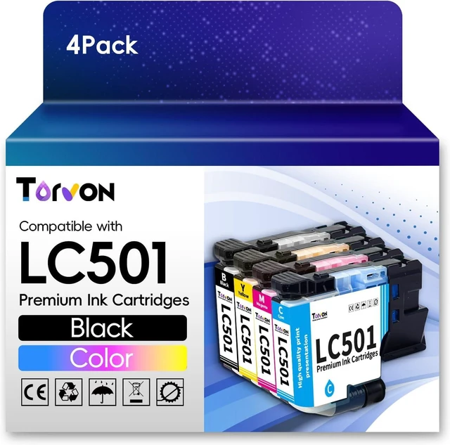Main image of LC501 Ink Cartridges Replacement for Brother LC501 Ink Cartridges LC501BK LC501C LC501M LC501Y Compatible with MFC-J1260DW MFC-J1360DW MFC-J1410DW Printers(4 Pack)