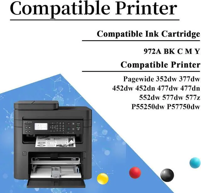 Alt view image 2 of 7 - 972A Ink Cartridges Compatible for HP 972A BK 972A C 972A M 972A Y Ink Cartridge for HP Pagewide 352dw 377dw 452dw 452dn 477dw 477dn 552dw 577dw 577z P55250dw P57750