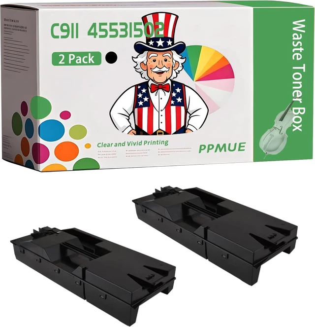 Main image of High Yield C911 45531502 Waste Toner Box Compatible for Okidata OKI C911dn C931DN C941dn C931E Printers, Clearly Print (2-Pack Black)