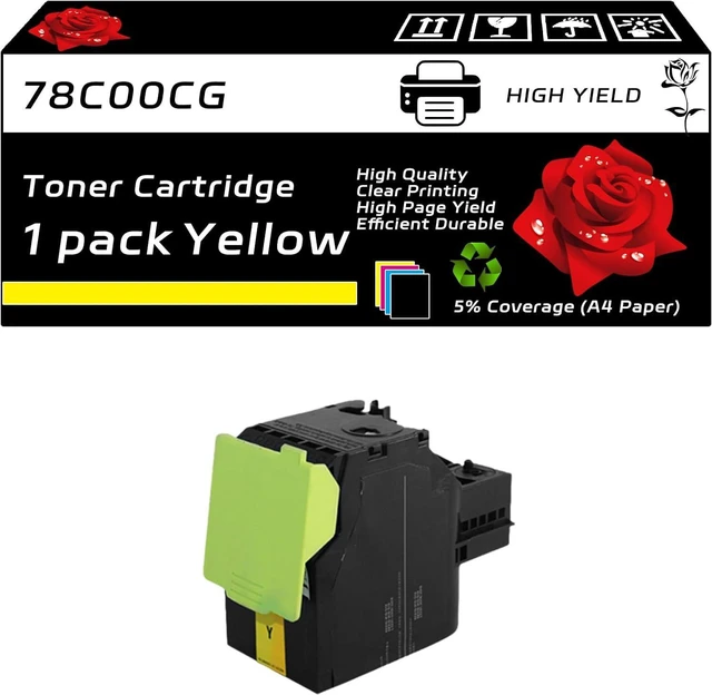 Main image of 78C00CG 78C00KG 78C00MG 78C00YG Toner Cartridge Compatible for Lexmark CS622 de CX522 ade CX625 adhe CX622 ade CS421 dn Printers, with Chip, High Yield 9500 Pages, Clear Printing (1 Pack Yellow)