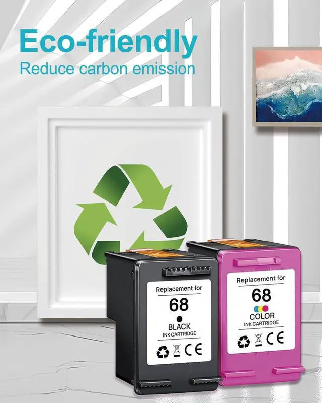 Alt view image 6 of 6 - 68 Ink Cartridges High Yield with Chip 2-Pack Black Tri-Color Replacement for HP 68 Ink Compatible with HP Envy 6152e 6155e 6552e 6555e 6558e Printer 6100e 6500e All-in-One Inkjet Copy 6L6S2TN