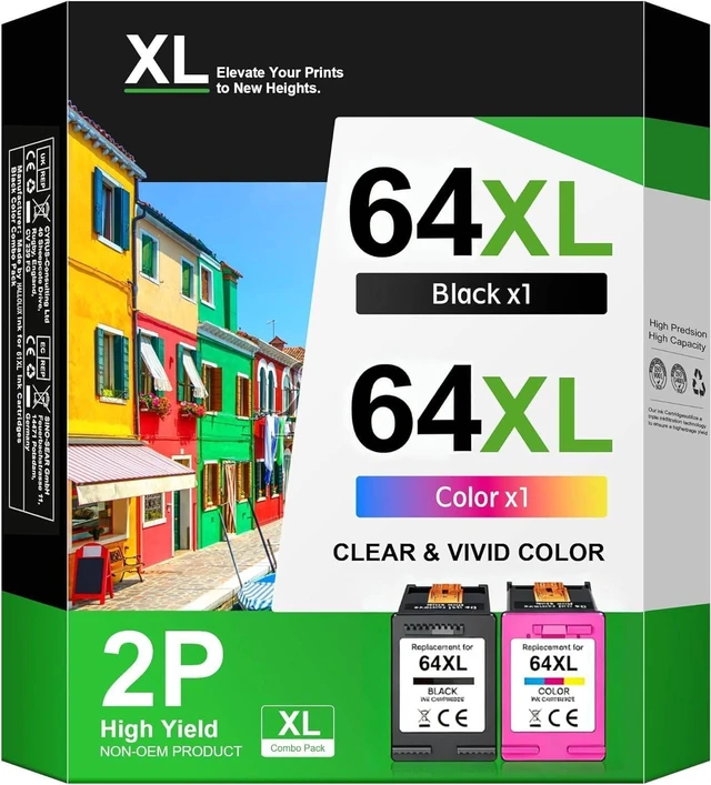Main image of 64XL Ink Cartridge for HP Printer Ink 64 XL Cartouche Encre for HP64XL Combo Pack Compatible for HP Envy 7155 7200 7255 7820 Series 7800 7822 7855 7858 Tango X Terra Printer (Black, Colour)