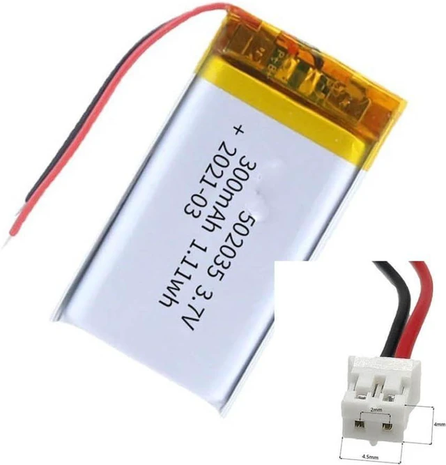 Main image of 3. 7V 300mAh 502035 Li Ion Li Polymer with JST 2Pin Connector Compatible with DVD Players Mobile Devices Power Banks Laptops MP3 Players Cameras Tablets and Other Electronics