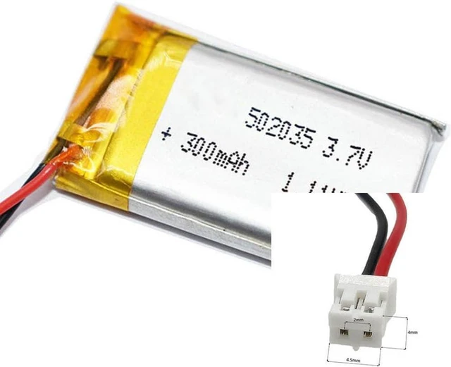 Alt view image 2 of 5 - 3. 7V 300mAh 502035 Li Ion Li Polymer with JST 2Pin Connector Compatible with DVD Players Mobile Devices Power Banks Laptops MP3 Players Cameras Tablets and Other Electronics