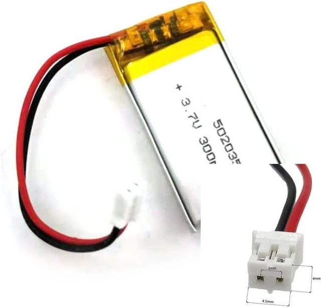 Alt view image 3 of 5 - 3. 7V 300mAh 502035 Li Ion Li Polymer with JST 2Pin Connector Compatible with DVD Players Mobile Devices Power Banks Laptops MP3 Players Cameras Tablets and Other Electronics