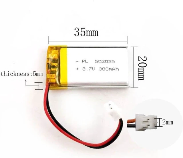 Alt view image 4 of 5 - 3. 7V 300mAh 502035 Li Ion Li Polymer with JST 2Pin Connector Compatible with DVD Players Mobile Devices Power Banks Laptops MP3 Players Cameras Tablets and Other Electronics
