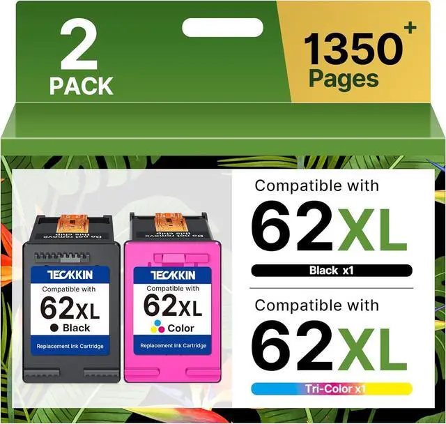 Main image of TECKKIN 62 Ink Cartridge Replacement for HP Ink 62 HP 62 62XL Works with Envy 5540 5549 5640 5660 7640 7645 OfficeJet Mobile 250 200 OfficeJet 5740 5741 8040 Printer (2 Pack)