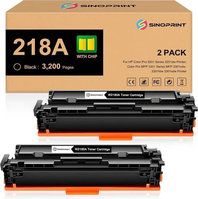 Main image of 218A Black Toner Cartridge with CHIP Compatible Replacement for HP W2180A 218X W2180X Works with HP Color Pro 3201 Series 3201dw MFP 3301 Series MFP 3301cdw 3301fdw 3301sdw (2-Pack Black)