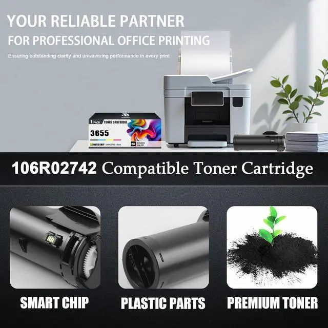 Alt view image 4 of 7 - 3655 Toner Cartridge Compatible for Xerox 106R02742 Toner Cartridges Work for Xerox WorkCentre 3655 Printer