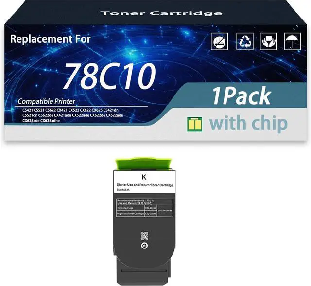Main image of 78C10 Toner Cartridge Compatible for Lexmark 78C10 78C10K0 78C10C0 78C10M0 78C10Y0 Toner Cartridge Work for Lexmark CS421 CS521 CS622 CX421 CX522 CX622 CX625 CS421dn CS521dn with Chip (Black)