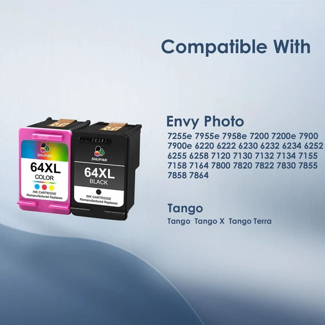 Alt view image 2 of 7 - 64XL Ink Cartridges Black and Color Combo Pack Replacement for HP Ink 64 64XL 64 XL Ink for Envy Photo 7855 7858 6252 6255 7800 7100 7155 7158 Tango Tango X Tango Terra (2 Pack)