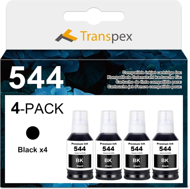 Main image of 544 Ink Refill Bottles Compatible with T544120 Black Ink Cartridge Replacement for L1210 L1250 L3110 L3150 L3160 L3210 L3250 L3251 L3260 L5290 L5590 (4 Black)