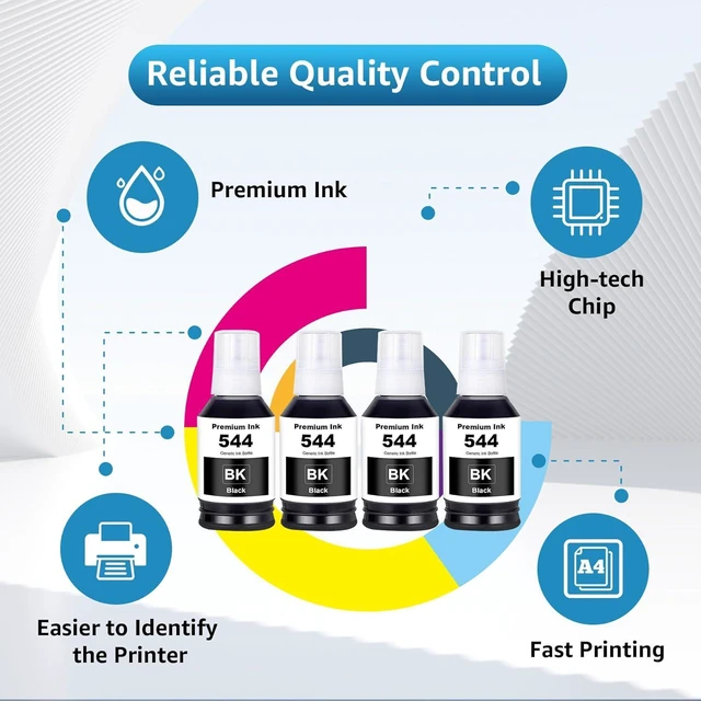 Alt view image 2 of 7 - 544 Ink Refill Bottles Compatible with T544120 Black Ink Cartridge Replacement for L1210 L1250 L3110 L3150 L3160 L3210 L3250 L3251 L3260 L5290 L5590 (4 Black)