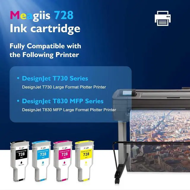 Alt view image 3 of 7 - 728 Ink Cartridge 300-ml with Chip High Capacity Replacement for HP