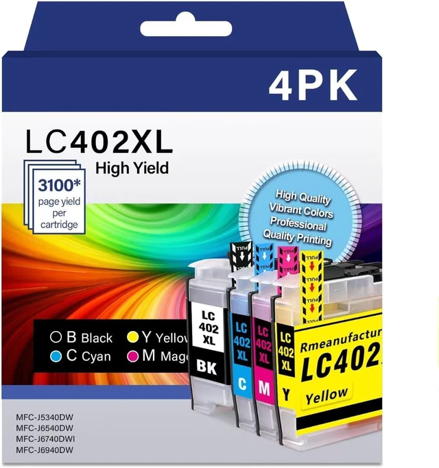 Main image of LC402xl lc402 Ink cartridges for Brother Printer Combo Pack for Brother MFC-J5340DW MFC-J6540DW MFC-J6740DW MFC-J6940DW J5340 J6540 J6740 J6940 MFCJ5340 MFCJ6540 MFCJ6740 MFCJ6940 (lc402xl)