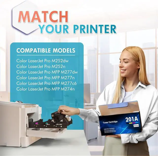 Alt view image 2 of 7 - 201X 201A Toner Cartridges 4 Pack Replacement for HP 201A 201X CF400X CF401X CF402X CF403X Work for HP Color LaserJet Pro MFP M277dw M252dw M277c6 M277 M252 Printer Ink Black Cyan Magenta Yellow