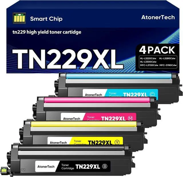 Main image of TN229/TN229XL Toner Cartridge Replacement for Brother TN229 with Brother HL-L3220CDW MFC-L3780cdw HL-L3280CDW MFC-L3720CDW HL-L3295CDW Printers |High Yield 4 Pack