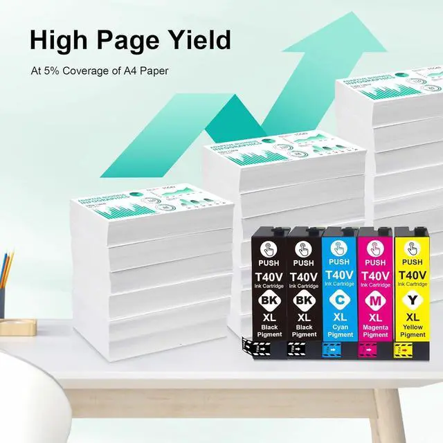 Alt view image 3 of 7 - Remanufactured T40V T40V1 T40V2 T40V3 T40V4 Ink Cartridge Compatible with SureColor T2170 T3170 T3170M T5170 T5170M Printer (5-Pack, 2Black 1Cyan 1Magenta 1Yellow)