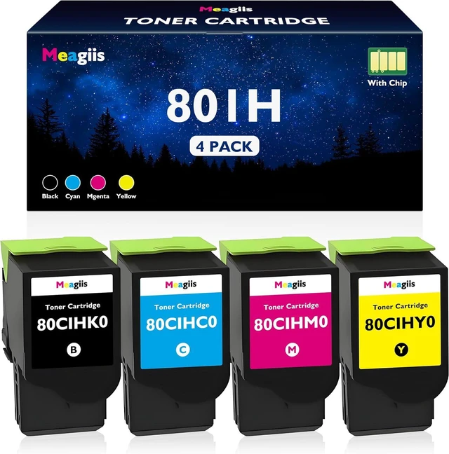 Main image of Compatible 801H Toner Cartridge Replacement for Lexmark 80C1HK0 80C1HC0 80C1HM0 80C1HY0 Toner for Lexmark CX410 CX410de CX410dte CX410e CX510 CX510de CX510dthe CX510dhe Printer (4 Color Set)