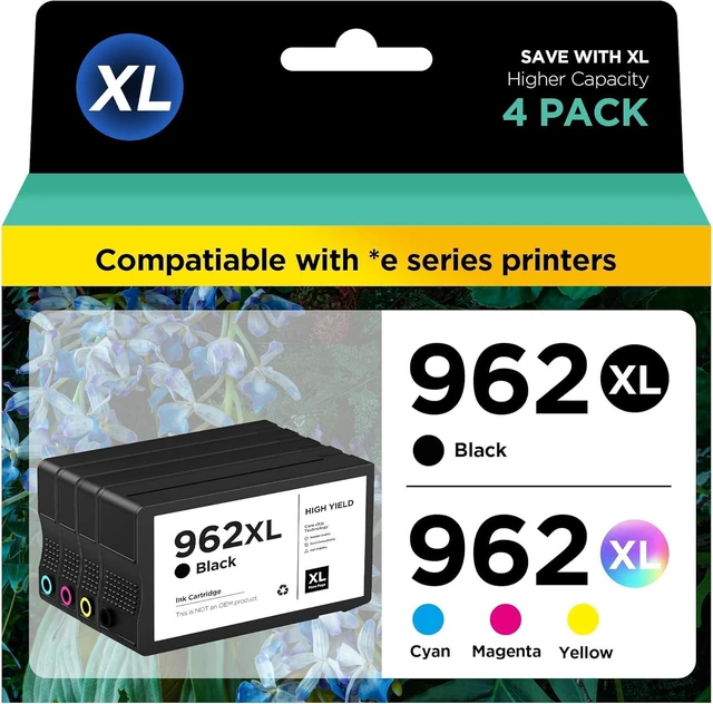 Main image of 962xl 962 Ink Cartridges for HP OfficeJet Pro 9015e 9018e 9025e 9010e 9020e 9015 9018 9010 9020 9025 Series Printer, 962 XL High Yield Ink Cartridge Combo Pack 4 Pack (Black, Cyan, Magenta, Yellow)