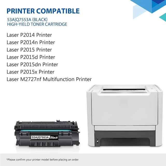 Alt view image 2 of 7 - 53A 49A Toner Cartridge with Chip 1-Pack Replacement for HP 53A 49A Toner Works with Laser P2015 P2015d P2015dn P2014 Series; Laser M2727 MFP Series Printer (Q7553A/Q5949A)