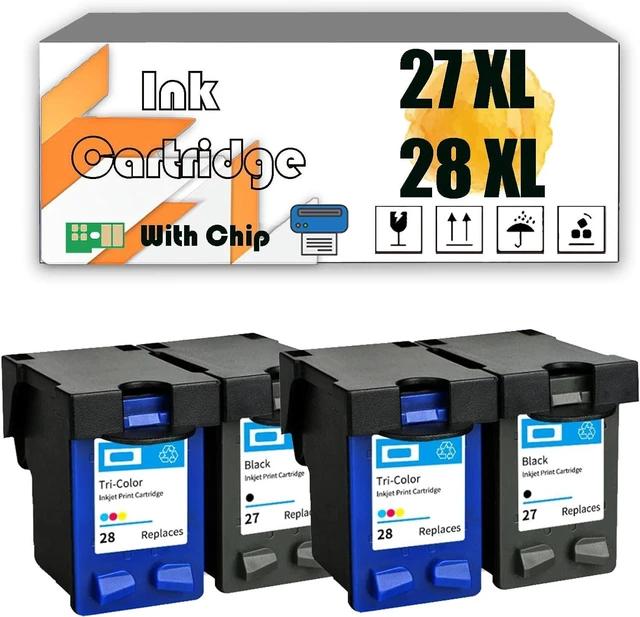 Main image of 27 XL 28 XL 27XL 28XL Ink Cartridges Compatible for HP DeskJet 3320 3325 3420 3425 3520 3535 3520V 3550 3620V 3645 3650 3650V OfficeJet 4211 4212 4215 4219 4251 4255 5608 Printers 2 Black 2 Color