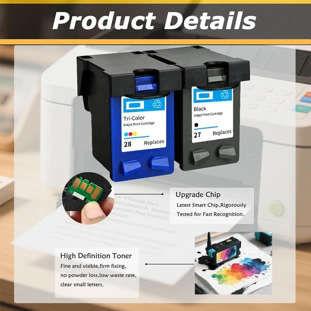 Alt view image 5 of 7 - 27 XL 28 XL 27XL 28XL Ink Cartridges Compatible for HP DeskJet 3320 3325 3420 3425 3520 3535 3520V 3550 3620V 3645 3650 3650V OfficeJet 4211 4212 4215 4219 4251 4255 5608 Printers 2 Black 2 Color