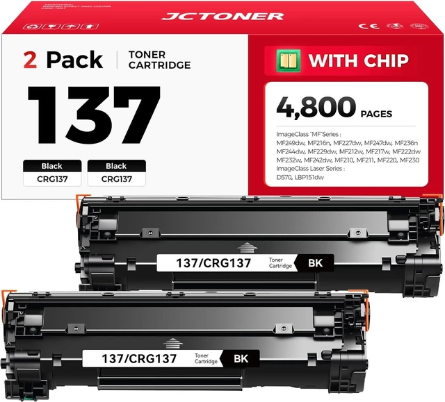 Main image of 137 Black Toner Cartridge 2-Pack Replacement for Canon 137 CRG-137 for ImageCLASS LBP151dw D570 MF236n MF247dw MF249dw MF232w MF242dw MF244dw MF216n MF227dw MF212w MF210 MF220 MF230 MF240 Printer Ink