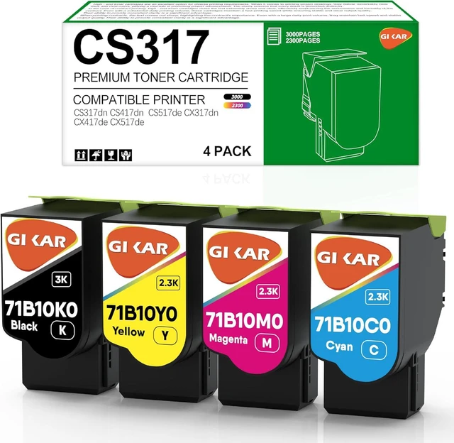 Main image of CS317 Toner Cartridge Replacement for Lexmark CS317dn Toner Cartridge for Lexmark CS417dn CS517de CX317 CX417 CX517 71B10K0 71B10C0 71B10M0 71B10Y0 ,4 Pack,3,000 & 2,300 Pages