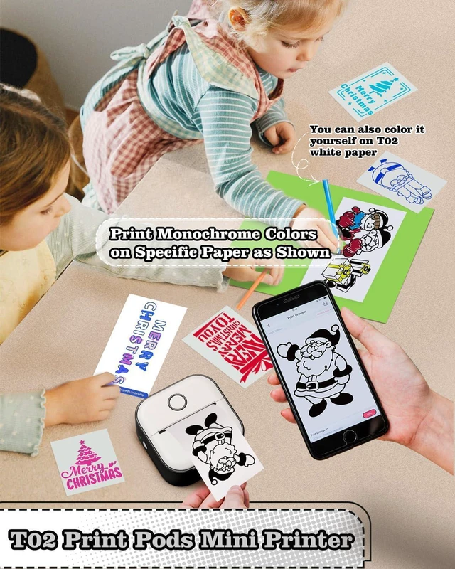 Alt view image 2 of 7 - Memoking Sticker Printer - Print Pods Mini Printer T02 Portable Thermal Inkless Sticker Maker Pocket Photo Printer Instant Print for Study Graphics, Anatomical Diagrams, Journal, DIY, Kids Gift, Black