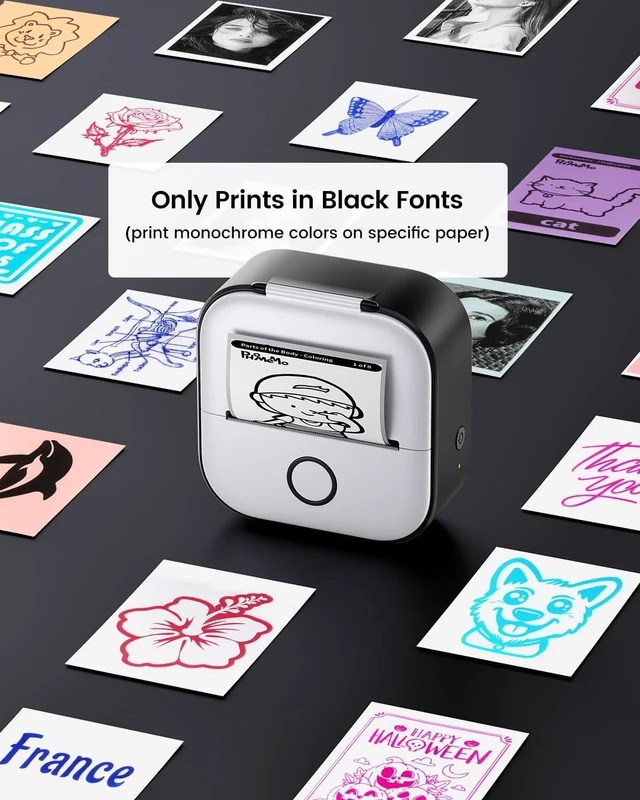 Alt view image 6 of 7 - Memoking Sticker Printer - Print Pods Mini Printer T02 Portable Thermal Inkless Sticker Maker Pocket Photo Printer Instant Print for Study Graphics, Anatomical Diagrams, Journal, DIY, Kids Gift, Black
